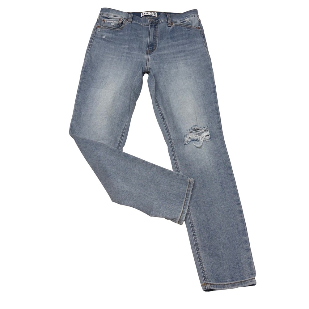 Daze‎ Repreve Distressed Straight Leg Jeans Light Wash Blue Womens 31